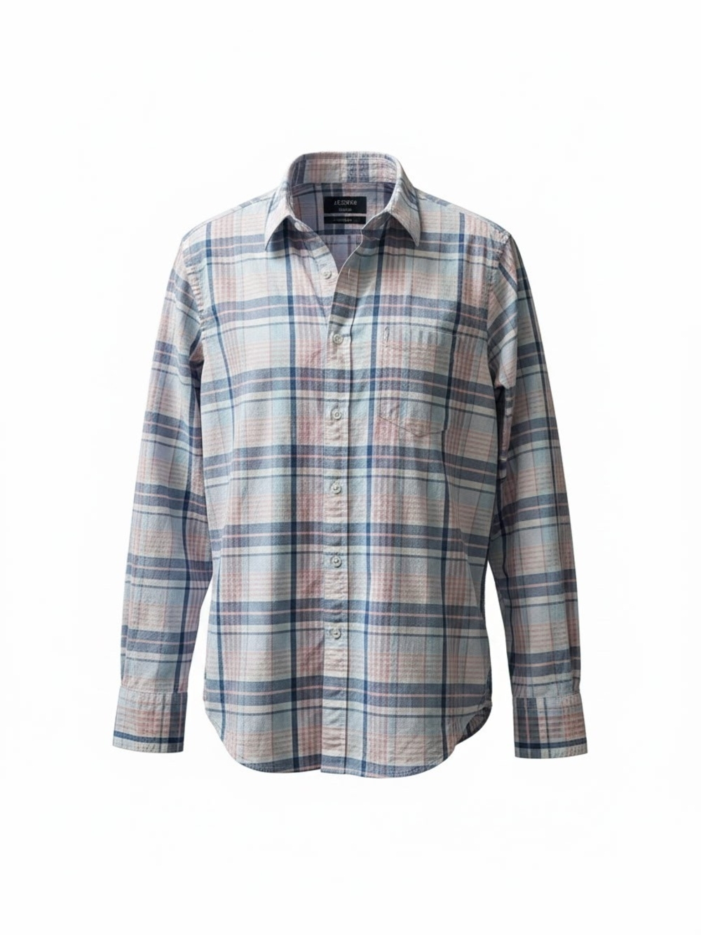 J. Crew Men's Blue and Pink Plaid Cotton Button-Down Shirt